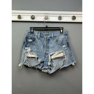 Levi's Premium Shorts Womens 27 Blue Denim High Rise Distressed Cutoff Raw Hem